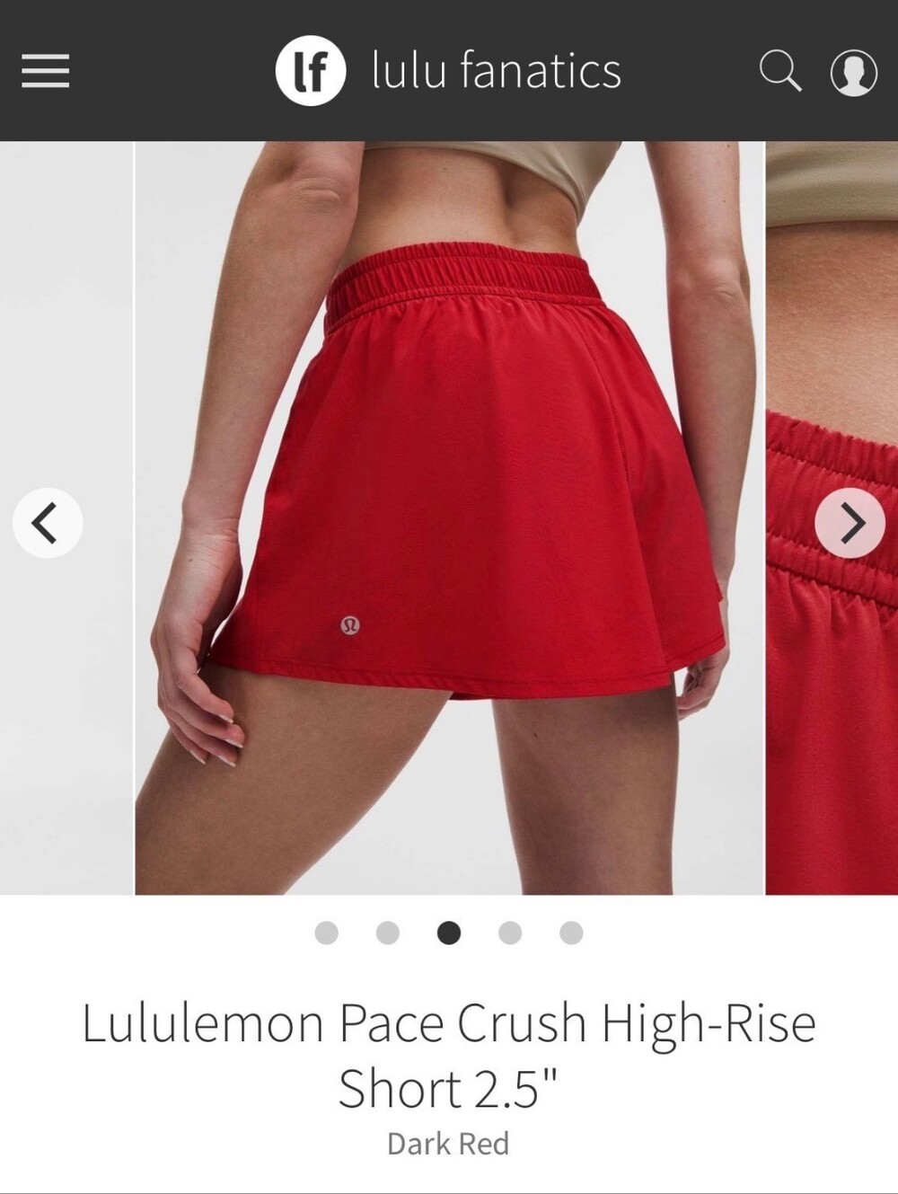 Lululemon Pace Crush High-Rise Short 2.5" - Dark Red XXS